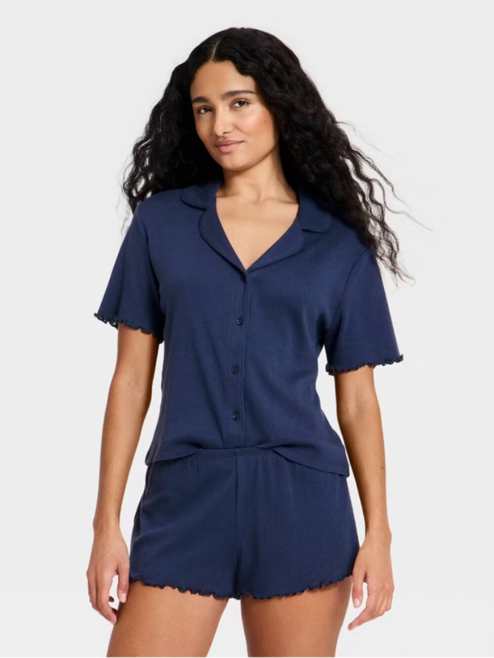 Women's Notch Collar Shirt and Shorts Pajama Set - Wild Fable Blue S
